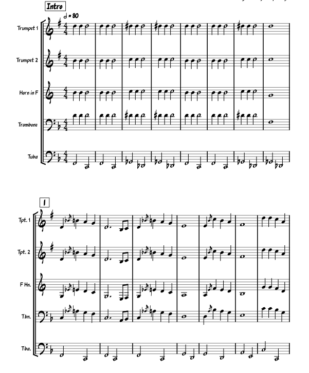 铃儿响叮当  铜管五重奏 总谱+分谱 有试听