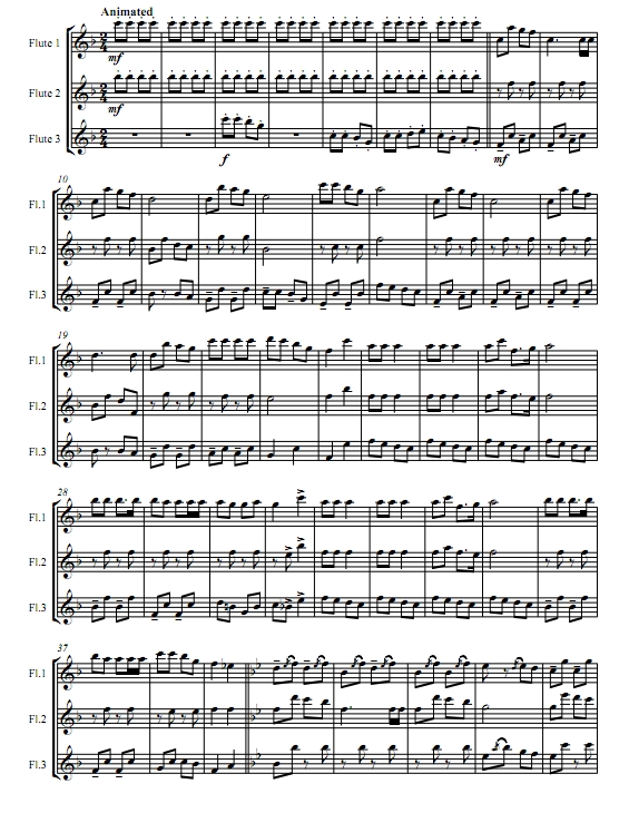 铃儿响叮当 长笛三重奏总谱+分谱  有试听