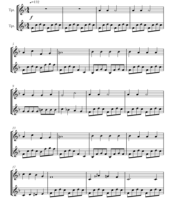 铃儿响叮当布吉舞曲  小号二重奏 总分谱 带伴奏音频 有试听