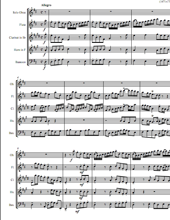 阿尔比诺尼D大调双簧管协奏曲 木管五重奏总谱+分谱 有试听