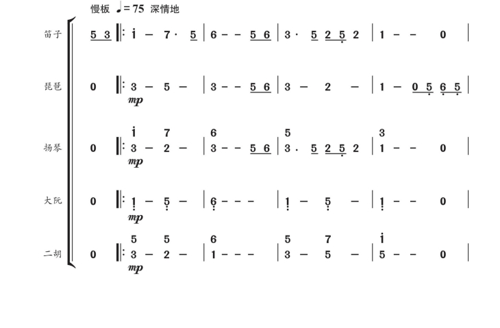 雁南飞  笛子琵琶扬琴大阮二胡重奏 简谱 总谱