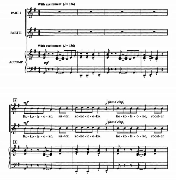 商品为SA 二声部合唱线谱 非洲民歌 Kokoleoko 唐纳德版 童声女声合唱+钢琴谱 有试听