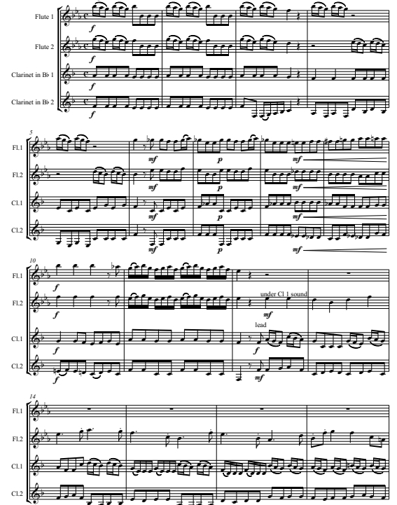 鲁特琴与弦乐协奏曲 维瓦尔第 2长笛与2单簧管四重奏总谱+分谱 有试听