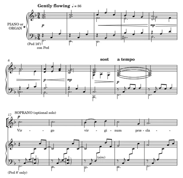 商品为SSA 三声部合唱线谱 Virgo Virginum 阿内森版 童声女声合唱SSA+钢琴谱 有试听