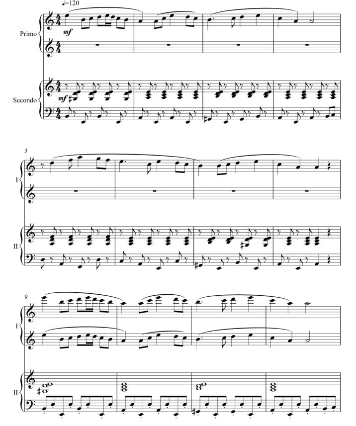 俄罗斯方块主题曲 四手联弹 总分谱 有试听