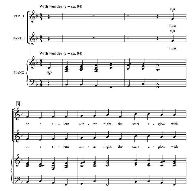 商品为SA 二声部合唱线谱 冬之卡农  贝克版 童声女声合唱谱 有试听