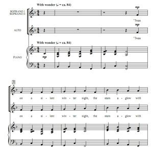 商品为SSA 三声部合唱线谱 冬之卡农  贝克版 童声女声合唱谱 有试听-云音圈