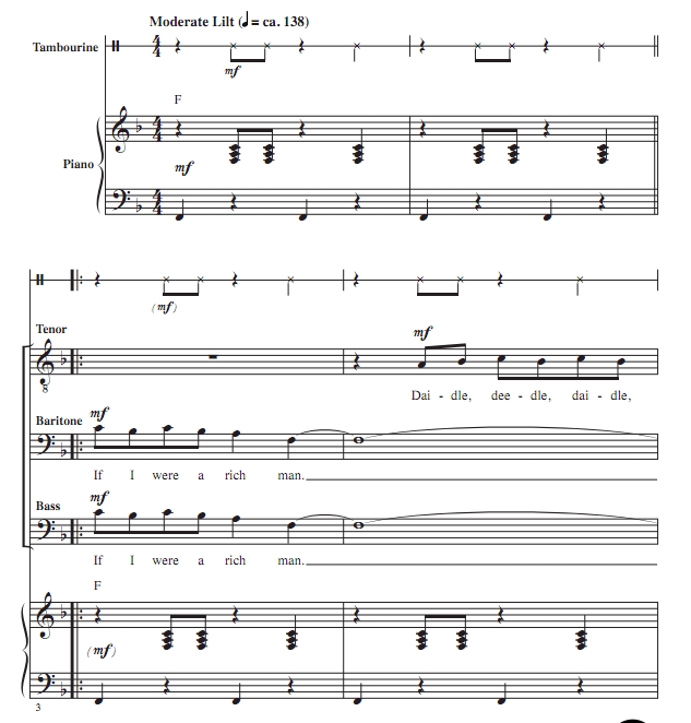 商品为TBB 三声部合唱线谱 屋顶上的小提琴手 If I Were A Rich Man 男声合唱TBB+钢琴谱 有试听