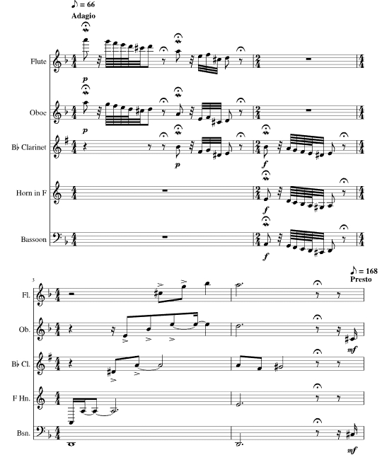 巴赫 d小调托卡塔和赋格 木管五重奏 总分谱 有试听