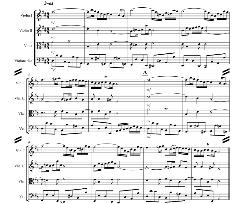 巴赫G弦上的咏叹调 肯尼斯版 弦乐四重奏 总谱+分谱 有试听