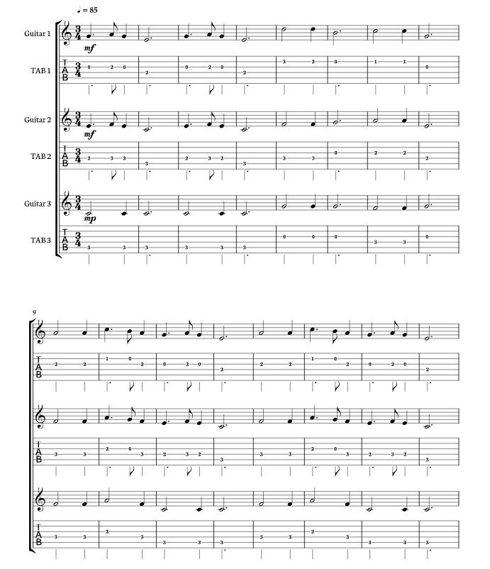 平安夜  海森堡版 吉他三重奏 总分谱 有试听