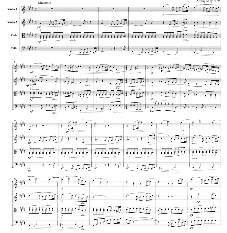 德沃夏克弦乐小夜曲 第一乐章  弦乐四重奏 总谱+分谱 有试听