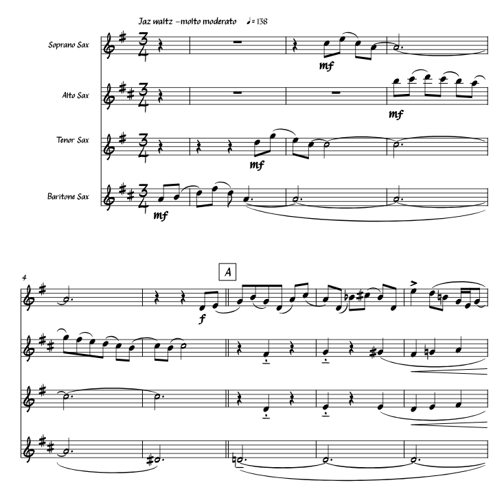 拉格泰姆圆舞曲 迈克版 SATB萨克斯四重奏 总谱+分谱 有试听