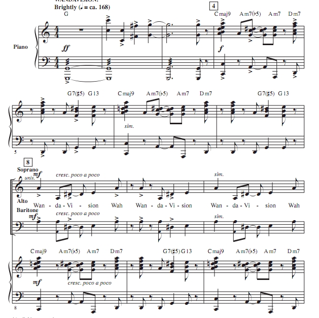 商品为SAB 三声部合唱线谱 旺达幻视  串烧组曲 布莱默版 混声合唱谱 有试听