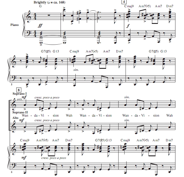 商品为SSA 三声部合唱线谱 旺达幻视  串烧组曲 布莱默版 童声女声合唱谱 有试听