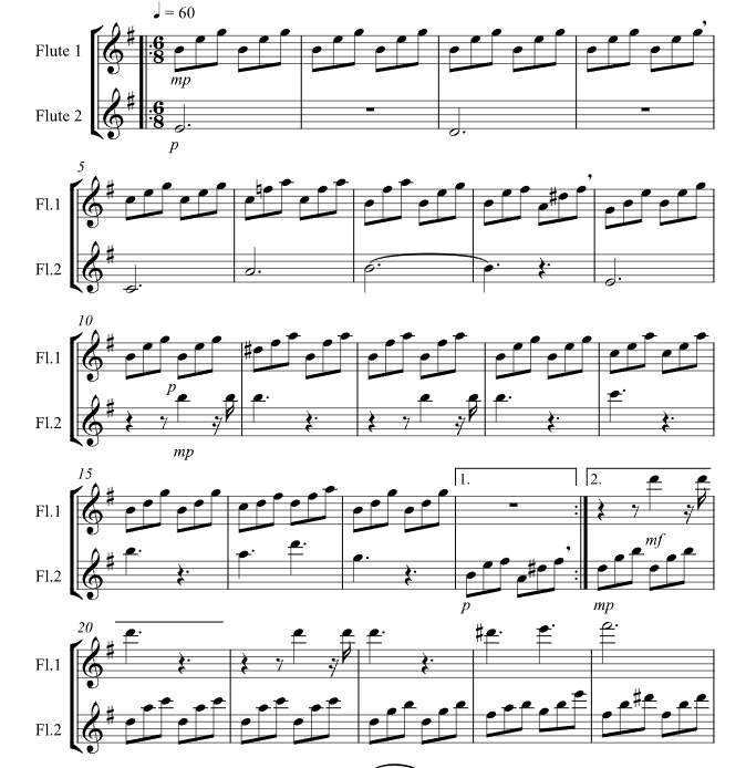 标价非售价 月光奏鸣曲 第一乐章 大卫版 长笛二重奏 总谱+分谱 有试听