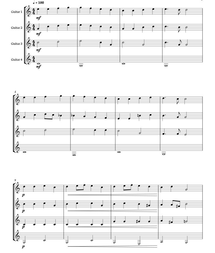 欢乐颂 Ode to Joy 海森堡版 吉他四重奏 总谱+分谱 有试听