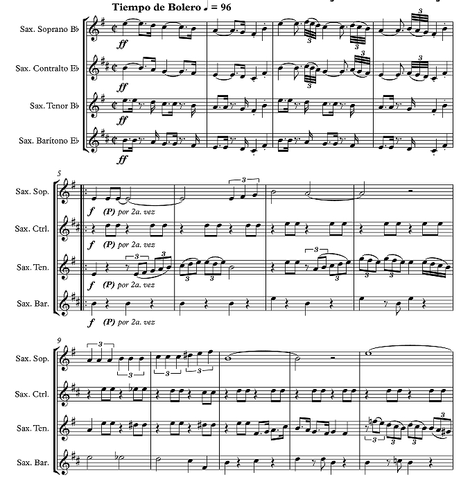 深情吻我 波莱罗舞曲 埃弗拉多版 萨克斯四重奏 总谱+分谱 有试听