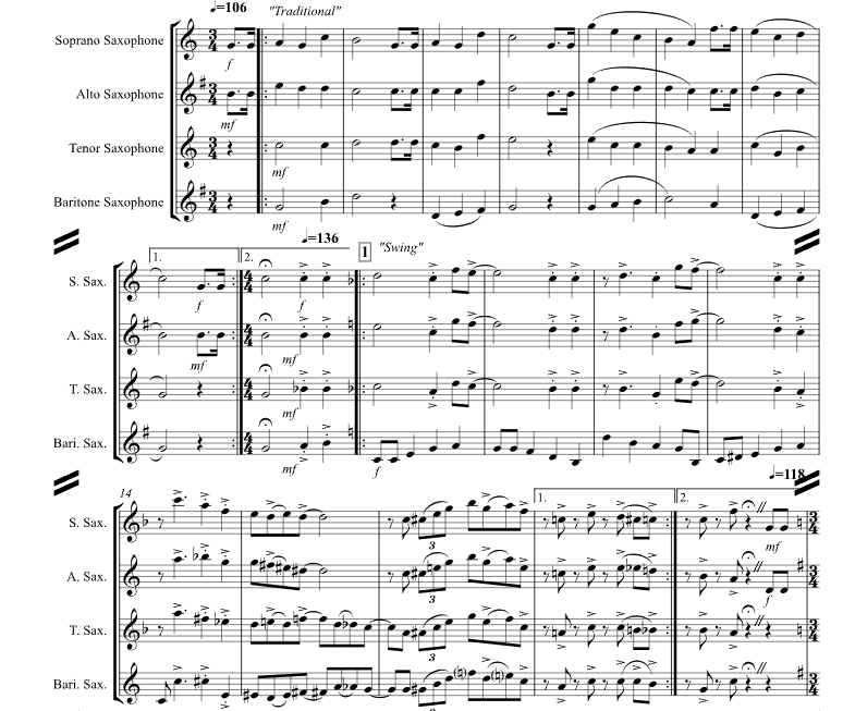 标价非售价 生日快乐与风格变奏曲 肯尼思版 SATB萨克斯四重奏 总谱+分谱 有试听