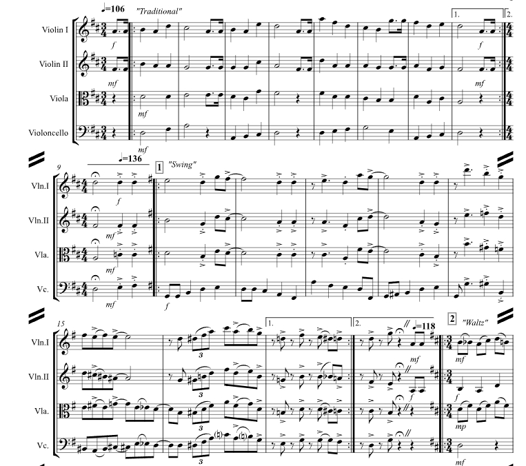 生日快乐风格变奏曲 弦乐四重奏 总谱+分谱 有试听