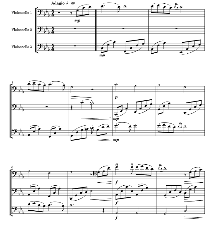 神秘园之歌 韩国版 大提琴三重奏 总谱+分谱 有试听