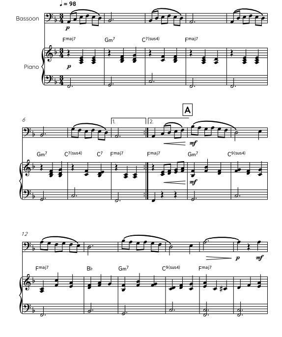 米娅与塞巴斯汀主题曲 巴松管钢琴 总分谱  有试听