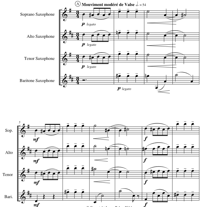 纱巾舞曲 交响芭蕾《卡莉罗埃》选段Op.37 詹姆斯版 SATB 萨克斯四重奏 总谱+分谱 有试听