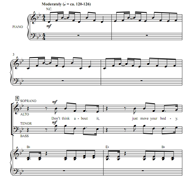 商品为SATB 四声部合唱线谱 花生大电影 Better When I'm Dancin' 贝克版  混声合唱谱 有试听