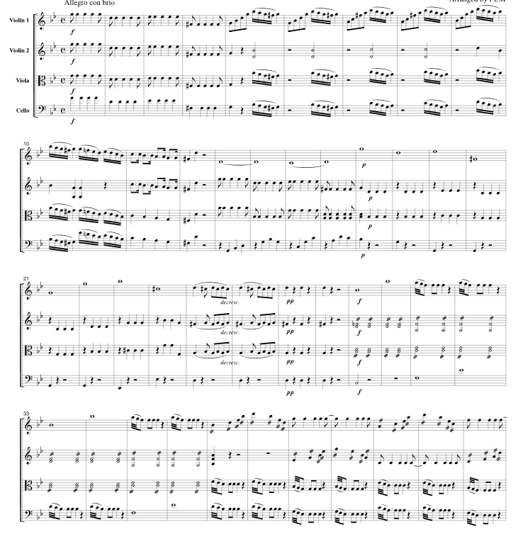 莫扎特第25交响曲 第一乐章 弦乐四重奏 总谱+分谱 有试听