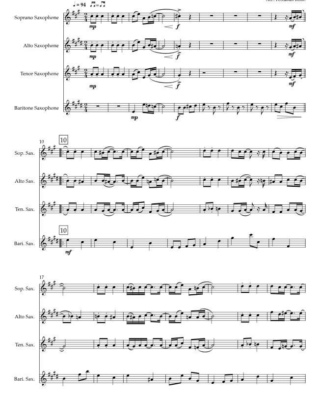 铃儿响叮当 爵士版 费尔南多版 萨克斯四重奏 总谱+分谱 有试听