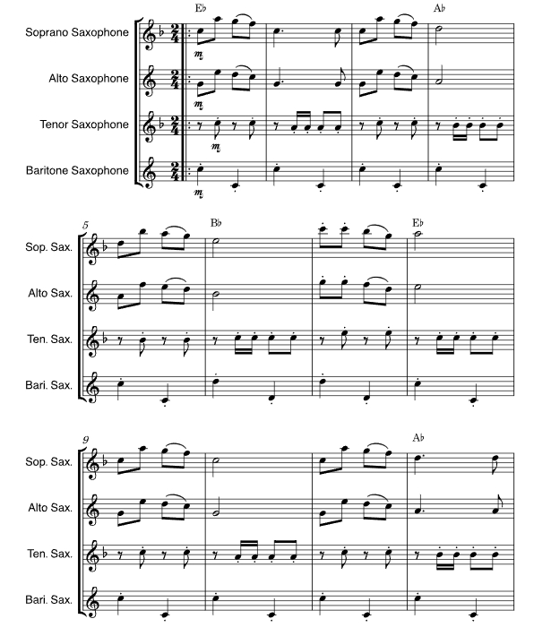 铃儿响叮当 蒂亚戈版 SATB萨克斯四重奏 总谱+分谱 有试听