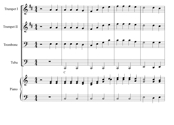 共和国战歌 若・阿劳霍版 铜管四重奏+钢琴 总谱+分谱 有试听