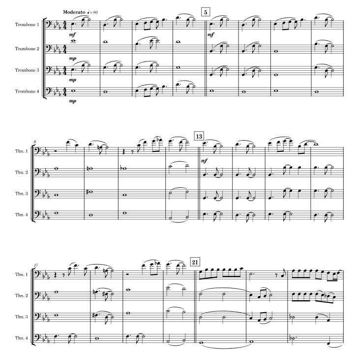 坚信 詹姆斯版 长号四重奏 总谱+分谱 有试听