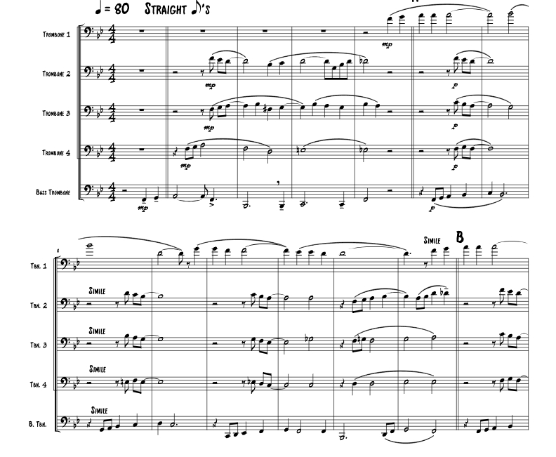 孤寂曲 罗杰官方原版 长号五重奏 总谱+分谱 有试听