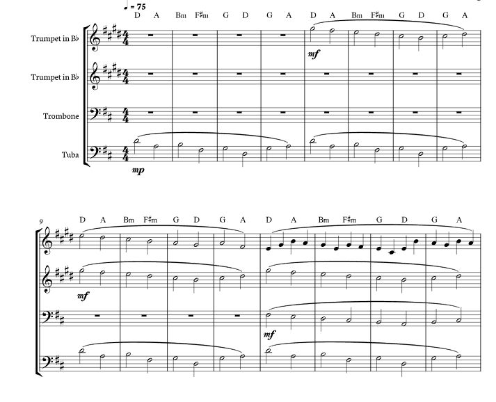 帕赫贝尔 D 大调卡农 海森堡版 铜管四重奏 总谱+分谱 有试听