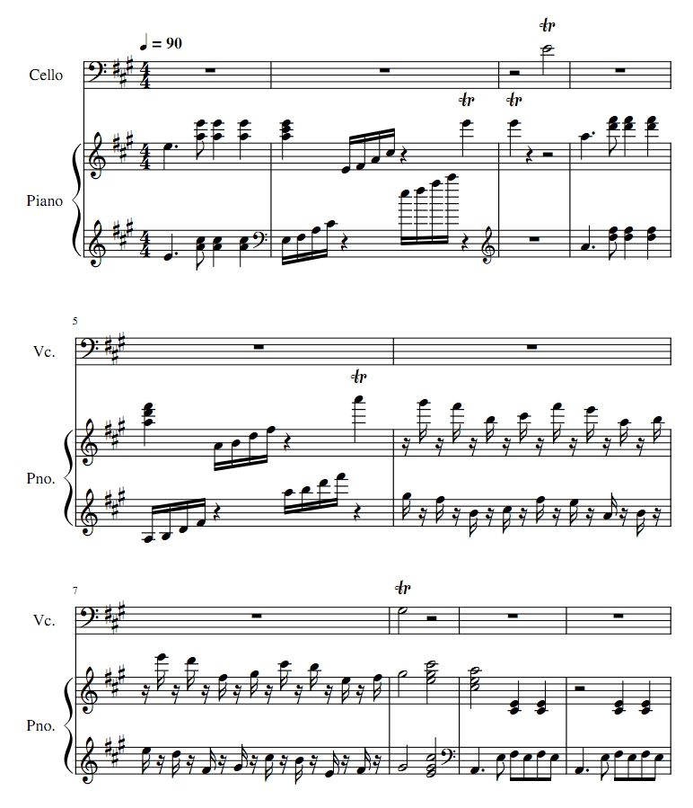 彩云追月 大提琴钢琴总分谱 带伴奏音频 有试听