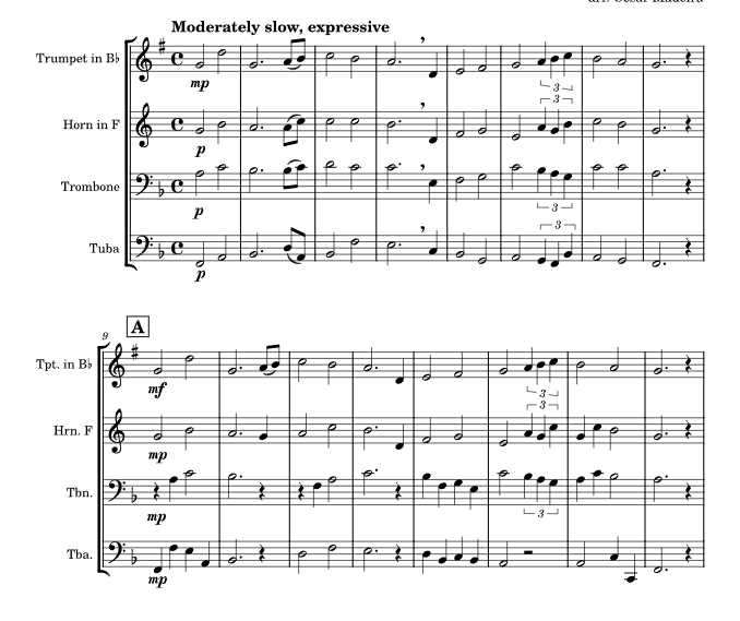 情不自禁爱上你 塞萨尔版 铜管四重奏 总谱 有试听