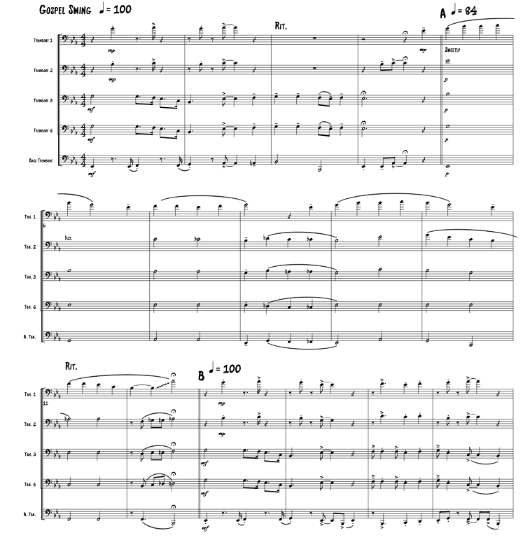 登高山传佳音 罗杰官方原版 长号五重奏 总谱+分谱 有试听