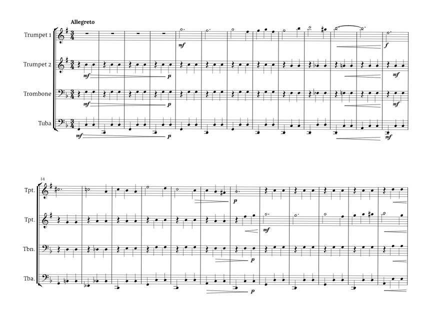 睡美人圆舞曲 兰加尼奥版 铜管四重奏 总谱+分谱  有试听