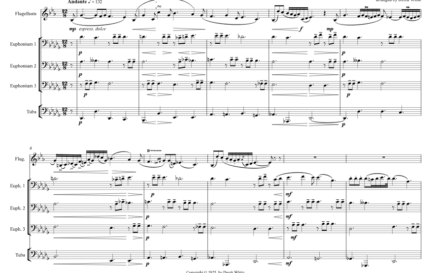 肖邦夜曲Op. 9 No. 2 德里克版 铜管五重奏 总谱+分谱 有试听