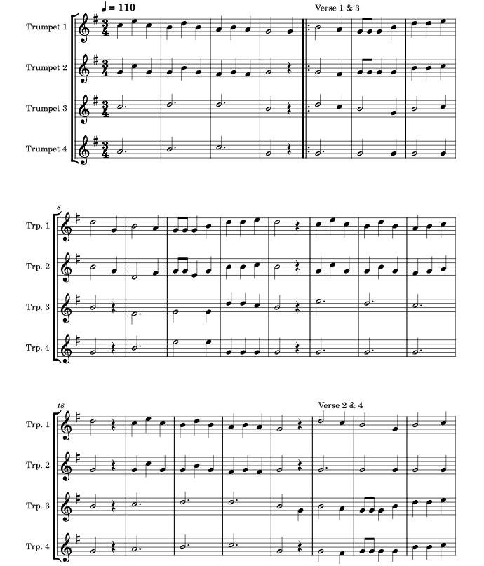 荷兰经典圣诞颂歌 斯凯弗版 小号四重奏 总谱+分谱 有试听