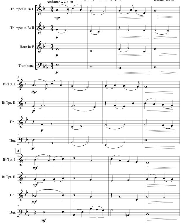 隆冬寒夜 托马斯版 铜管四重奏 总谱+分谱 有试听