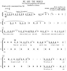 商品为SA 二声部合唱简谱+线谱 We Are the World 原始版 爱默生版 童声女声合唱谱 有试听-云音圈