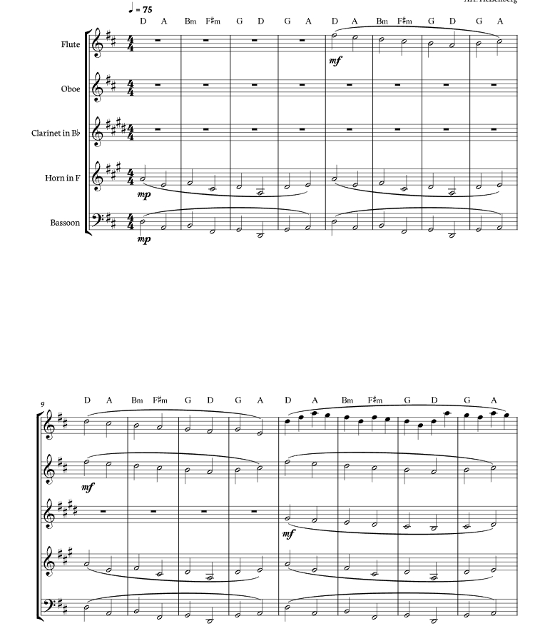 D 大调卡农 木管五重奏 海森堡官方原版 总谱+分谱  有试听  自动发货