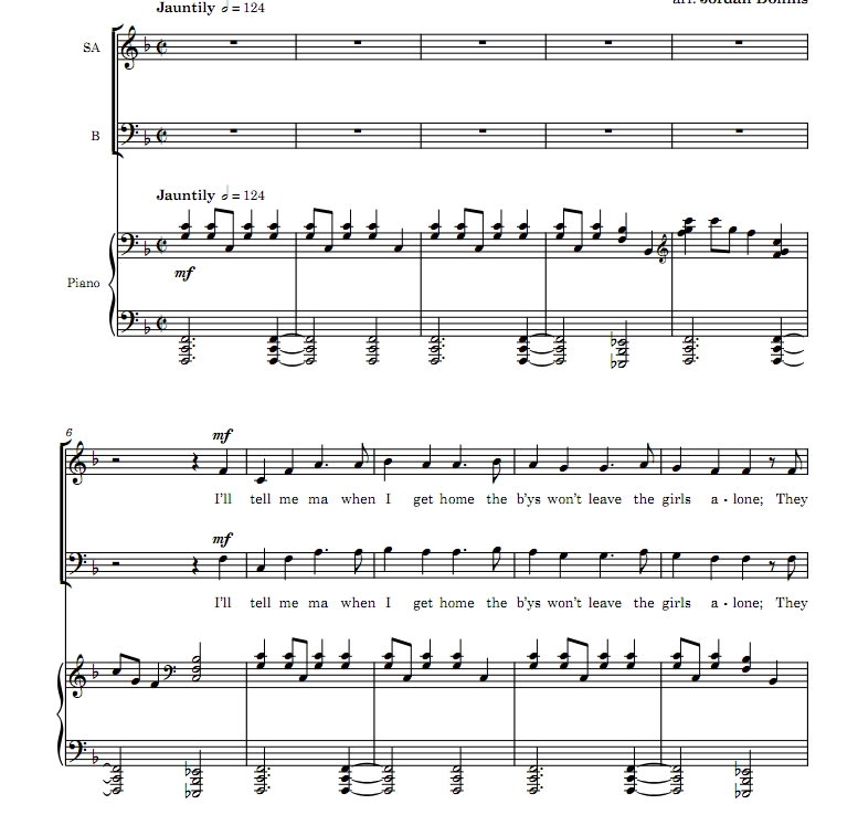 商品为SAB SAB声部合唱线谱 I'll Tell Me Ma 乔丹・多林斯官方原版  混声合唱谱 有试听 自动发货