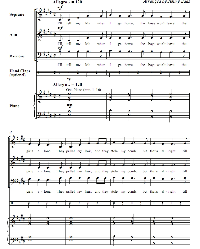 商品为SAB SAB声部合唱线谱 I'll Tell My Ma 吉米・巴斯官方原版 混声合唱谱 有试听 自动发货