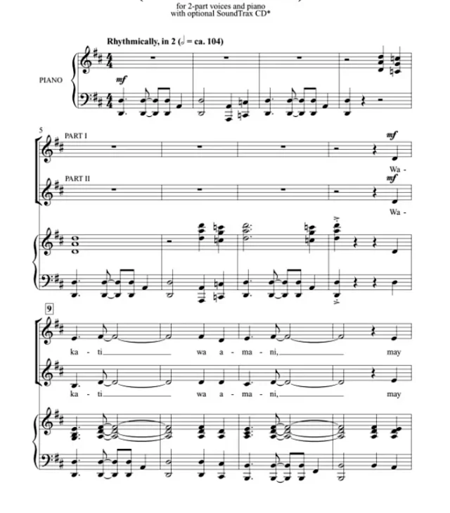 商品为合唱伴奏音频  Wakati Wa Amani 非洲风格 二部童声女声合唱 有试听 自动发货