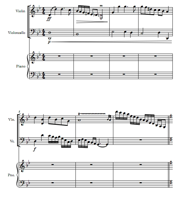 一步之遥 小提琴大提琴钢琴 总分谱 降B调 有试听