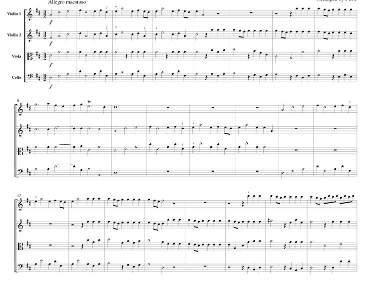 亨德尔 号角舞曲 CH101官方原版 弦乐四重奏 总谱+分谱 有试听