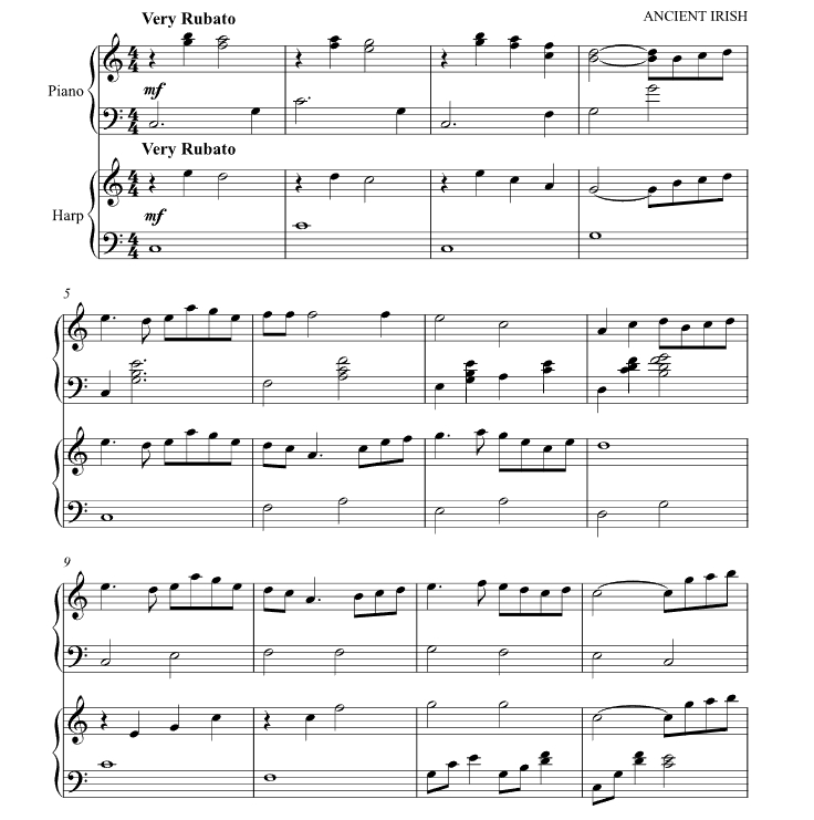 伦敦德里小调 竖琴钢琴二重奏 辛迪・布莱文斯官方原版 总谱+分谱 有试听